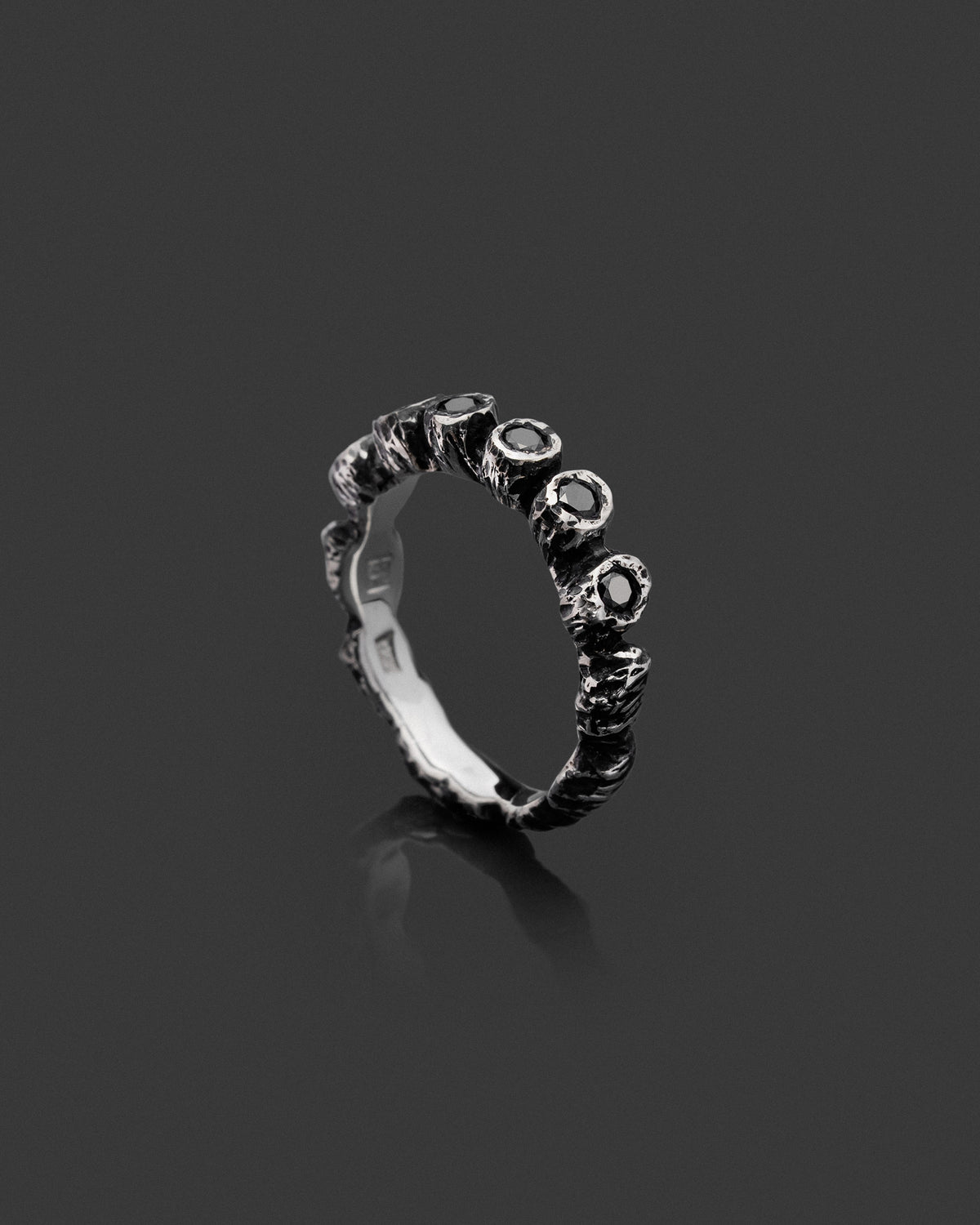 KORRO-DIAMONDS-RING hand-carved sterling silver ring