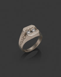 WHITE-GOLD-ADUAR hand-carved solid gold ring