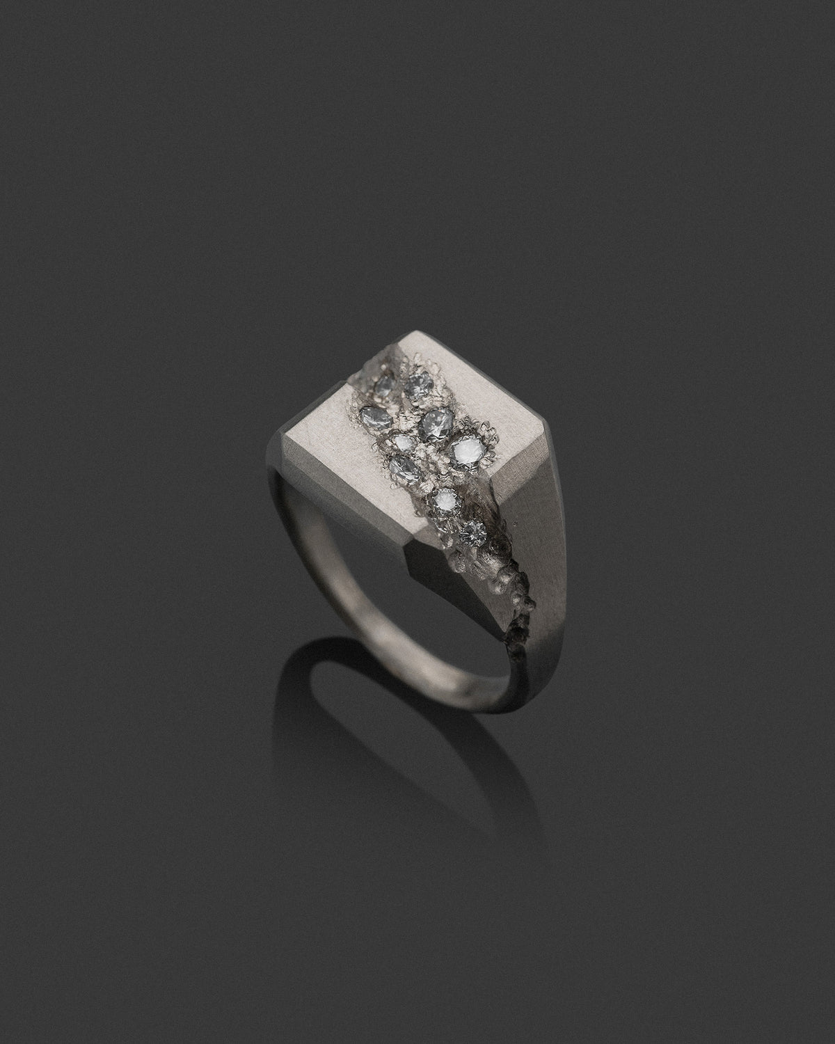 WHITE-GOLD-FATM hand-carved solid gold ring